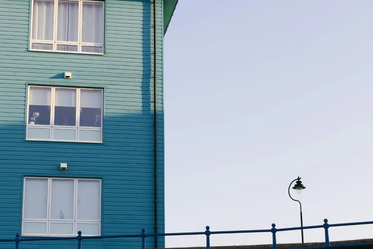 Apartment Building Covered with Blue Siding